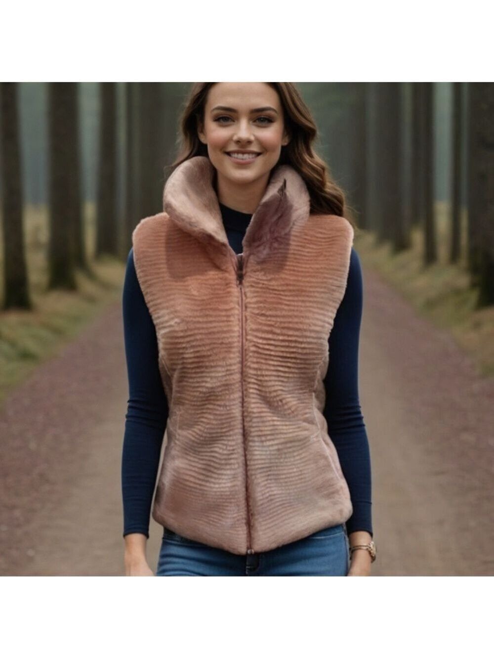 Y2K BLUSH PINK MOBWIFE FAUX FUR RIBBED FITTED REVERSIBLE VEST LIZ CLAIBORNE LP